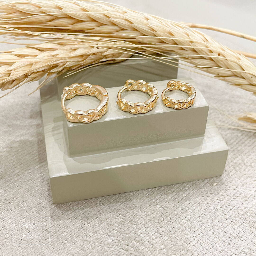 Trio de Argola Trançada Lisa Dourado